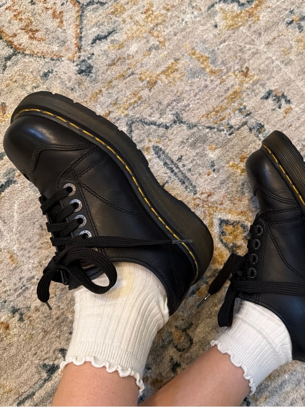 Dr. Martens Black Leather Derby/Oxfords w/Yellow Welt Stitching excellent 37 6